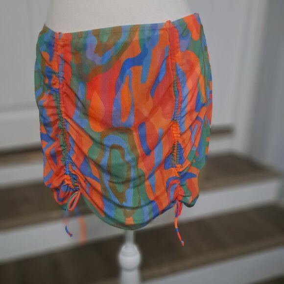 Three Piece Multicolor Triangle Halter Bikini with Mesh Skirt XL Unbranded - Picture 3 of 13